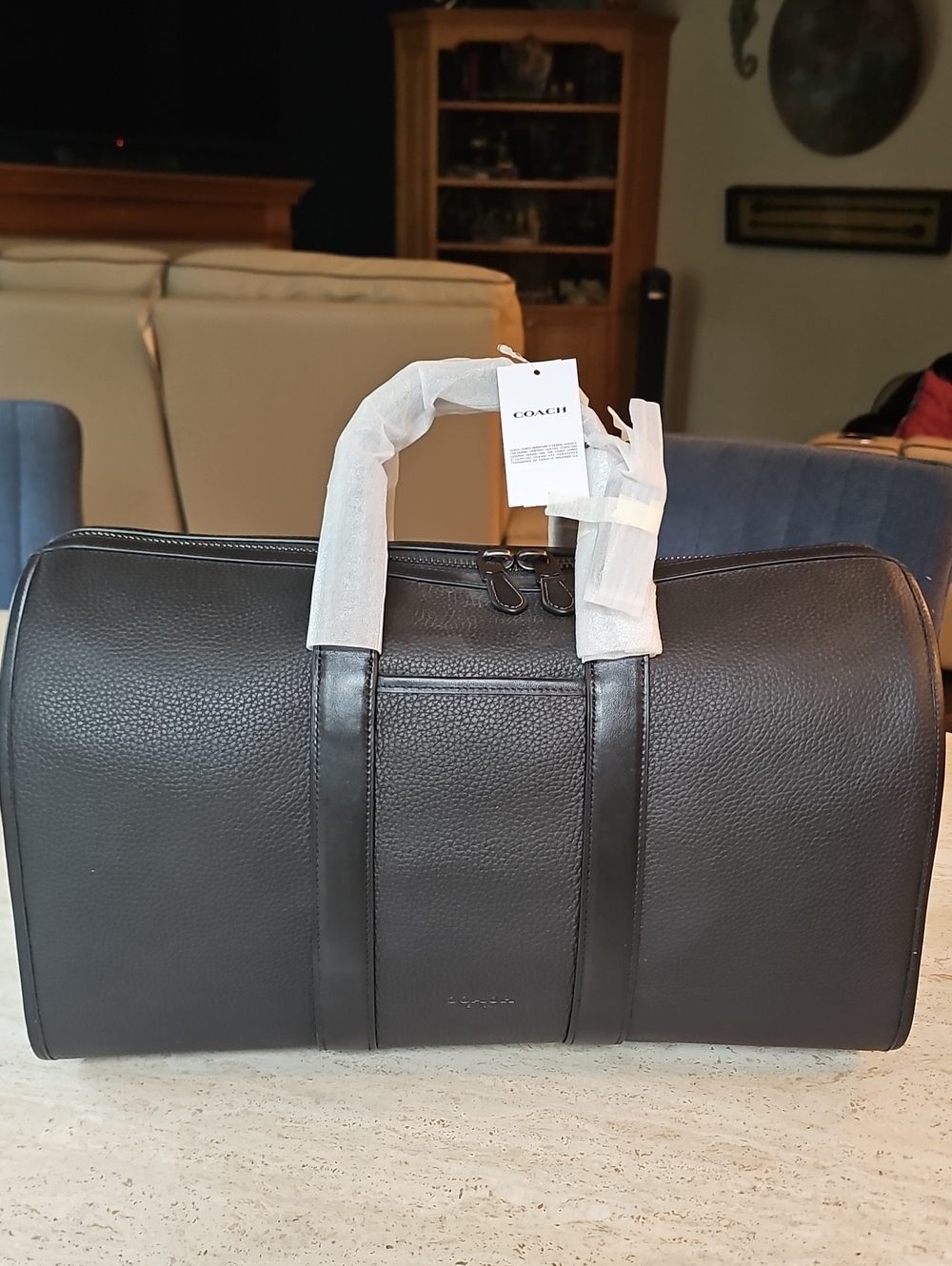 Coach Gotham Duffle 45 Black Pebbled Leather Duffel Bag - Coach